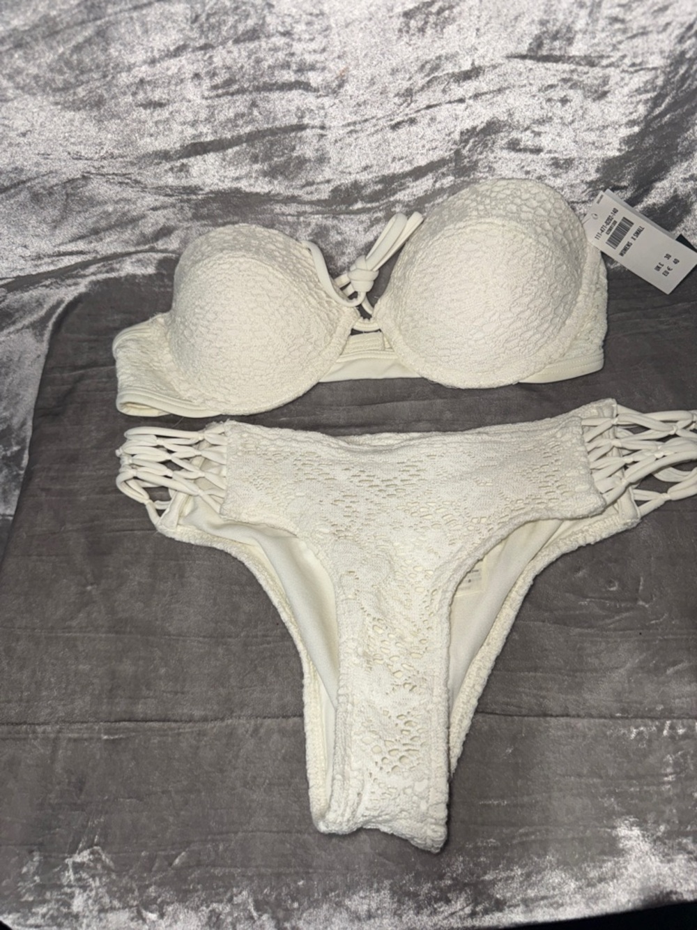 Abercrombie & Fitch Cream Lace Bikini Set with Braided Sides